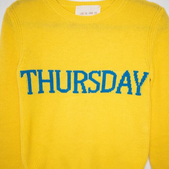 Alberta Ferretti Thursday Sweater Yellow Blue Graphic Wool Cashmere ASO SZ 4 - Picture 5 of 10